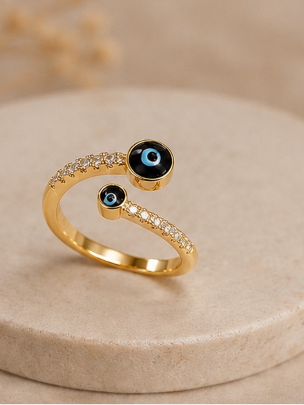 3 for $30 Gold Evil Eye Open Band Ring with Black and Blue Accents